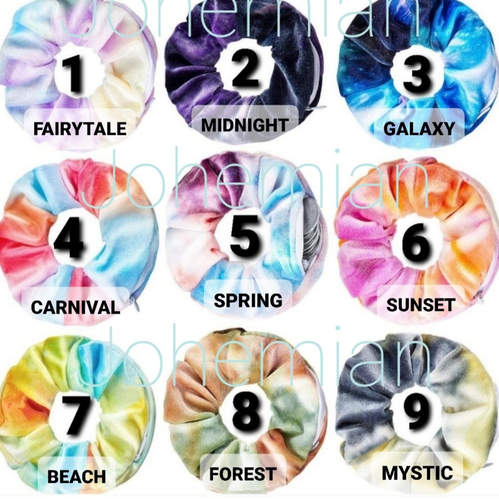 ZIPPER Scrunchie 3pks Tie Dye Velvet Hair Accessory New - Picture 3 of 13